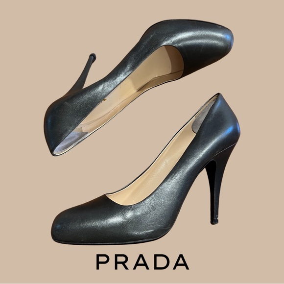PRADA ALMOND TOE PUMPS WITH INSET PLATFORM AND 4” HEEL, SIZE 39.5, MADE IN ITALY - Picture 1 of 11